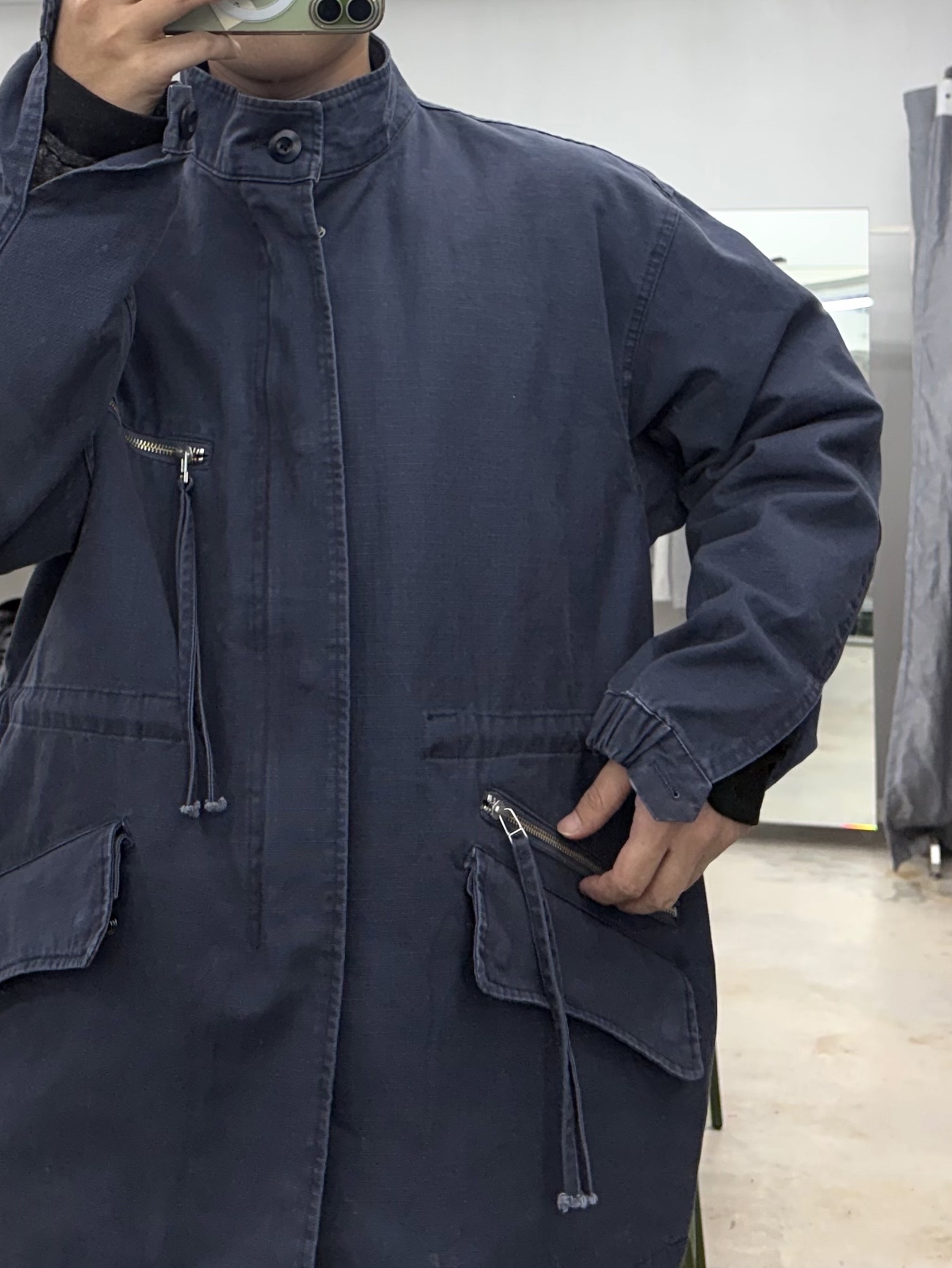 Noun Faded Filed Jacket Navy 착용 스타일 - 2