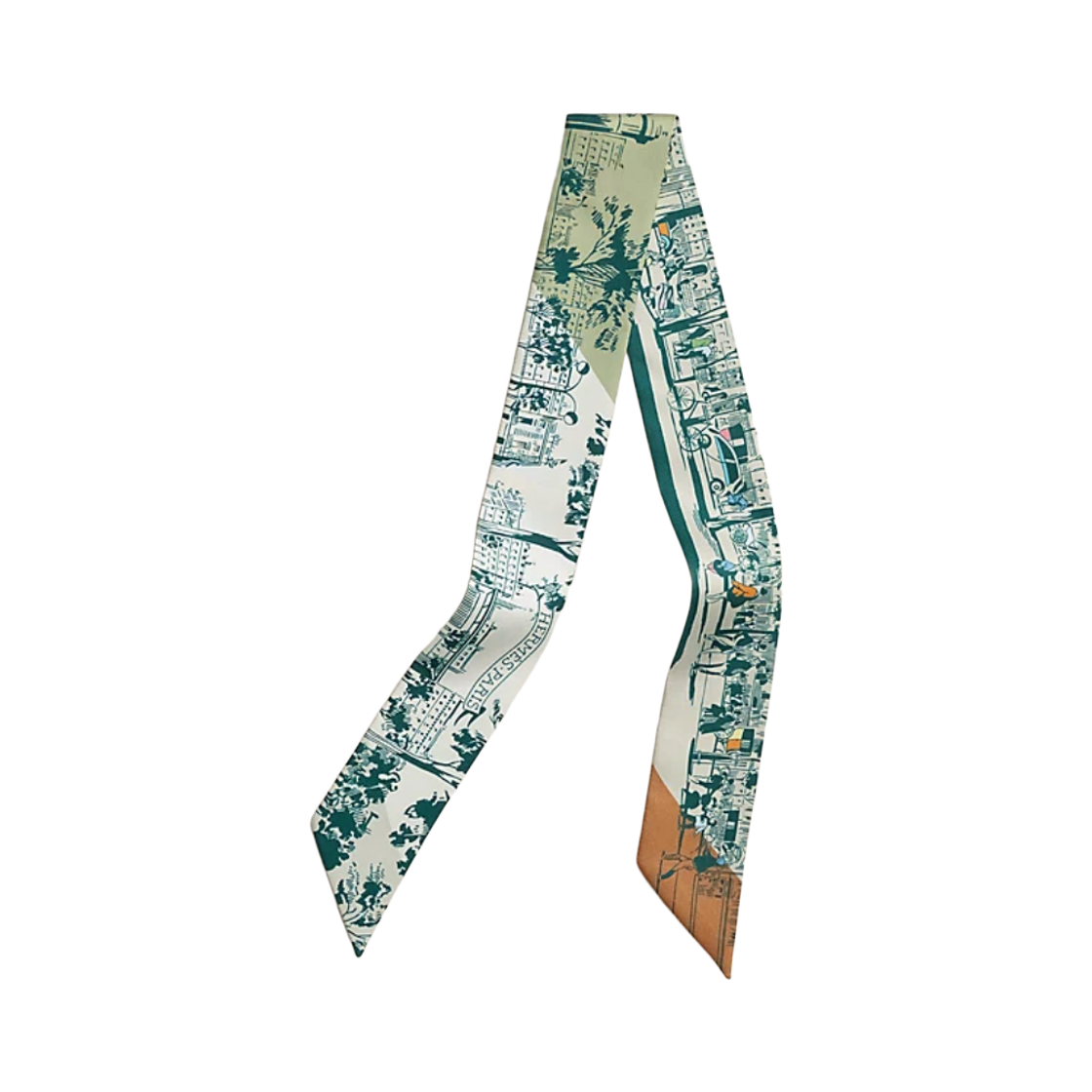 H062910S07 (W) Hermes A L'Ombre Des Boulevards Twilly Silk & Blanc Vert Gris