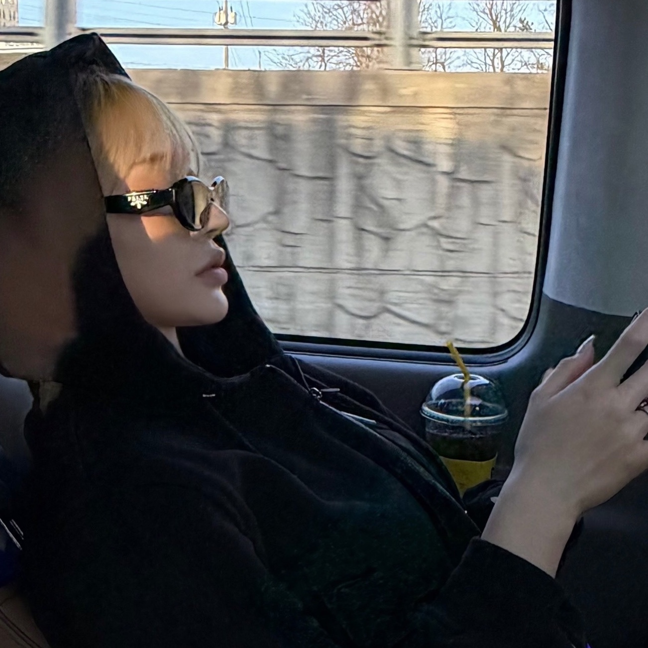 Prada Symbole Sunglasses Slate Gray Lenses Alternative fit, Wooyoungmi Back Logo Hoodie Black - 25FW 착용 스타일
