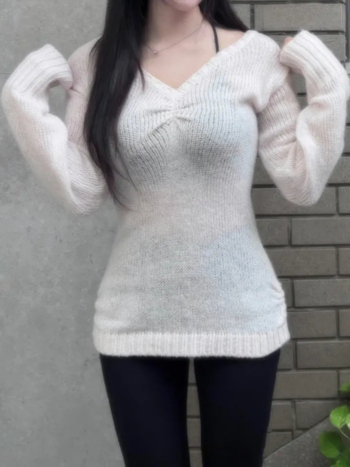 REISE MIYA Isa Mohair Shirring Knit Baby Pink 착용 스타일