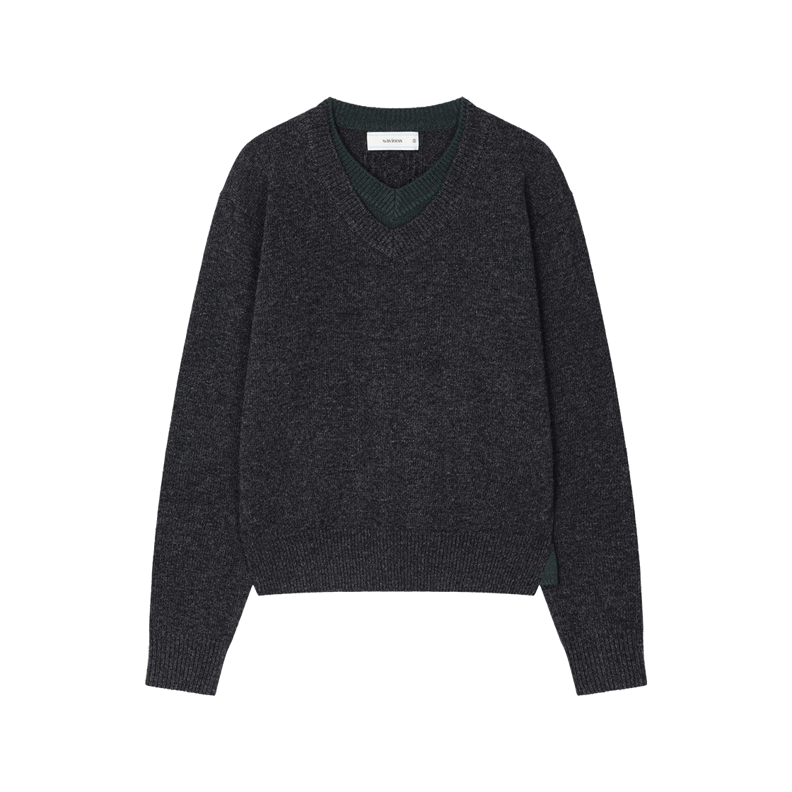 waviness26117 Waviness Double Layered V-Neck Knit Charcoal Green