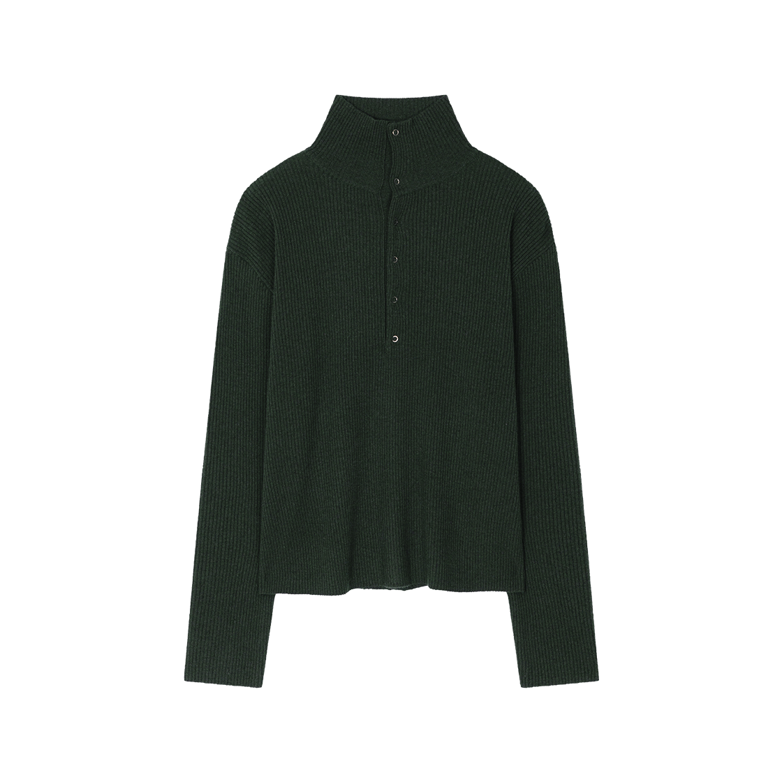 웨이비니스 모크넥 스냅 립 니트 그린(Waviness Mockneck Snap Rib Knit Green)