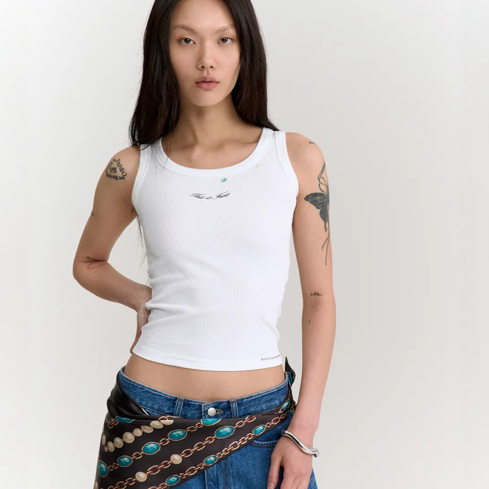 디스이즈파인 리브드 슬리브리스 탑 화이트(THIS IS FINE Ribbed Sleeveless Top White) - 2