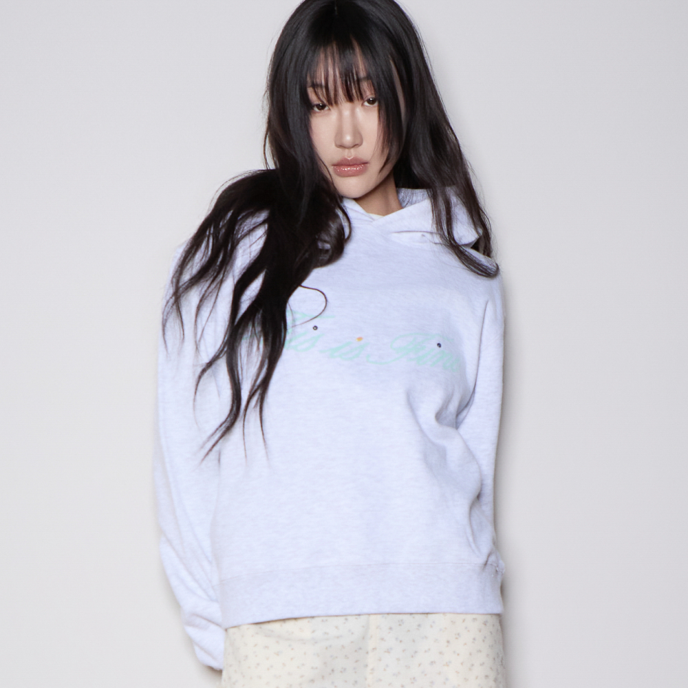 디스이즈파인 스탠다드 시그니처 후디 그레이+티프블루(THIS IS FINE Standard Signature Hoodie Gray+TIF Blue) - 2