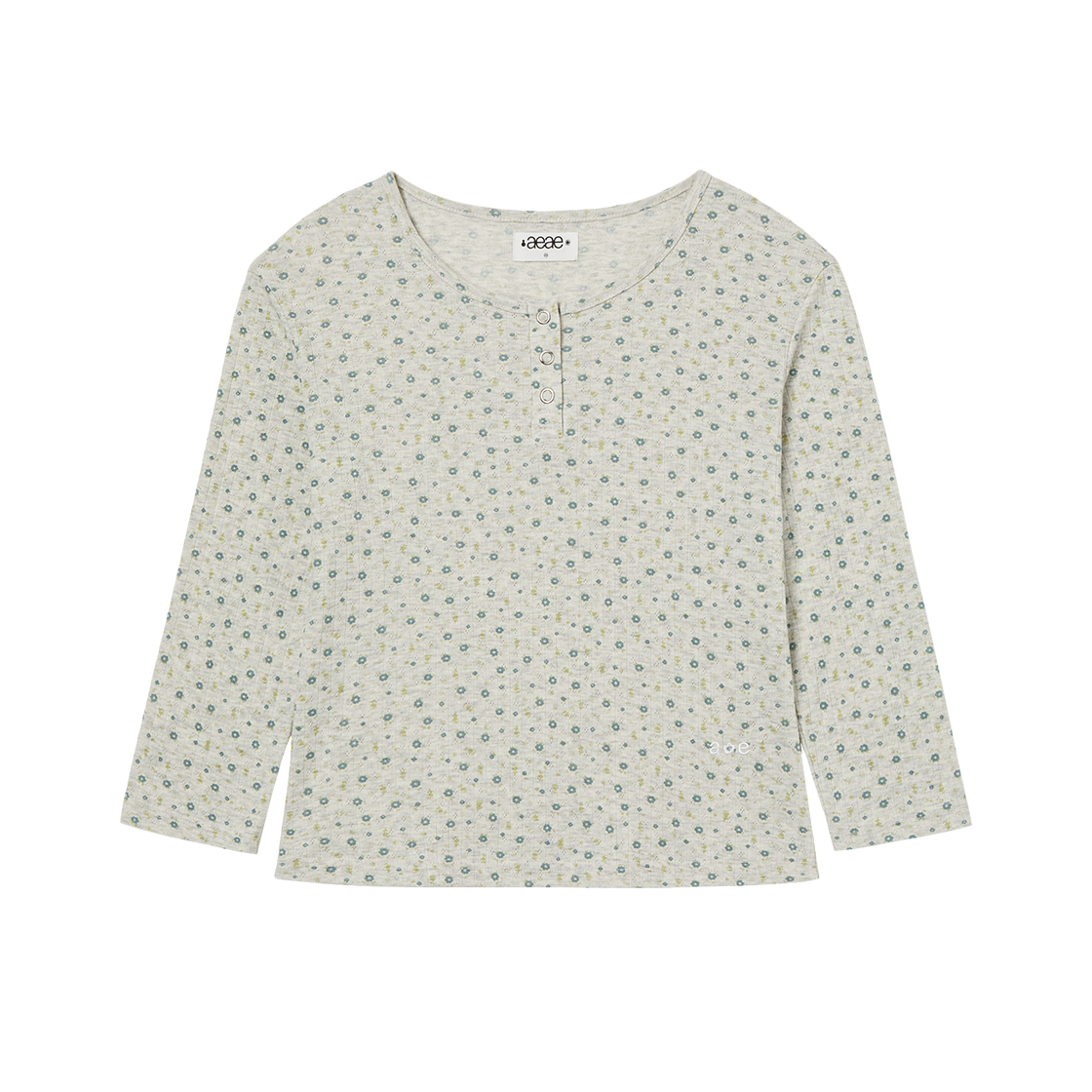 AE46SWLS002OAT AEAE Flower Henley Neck Tee Oatmeal