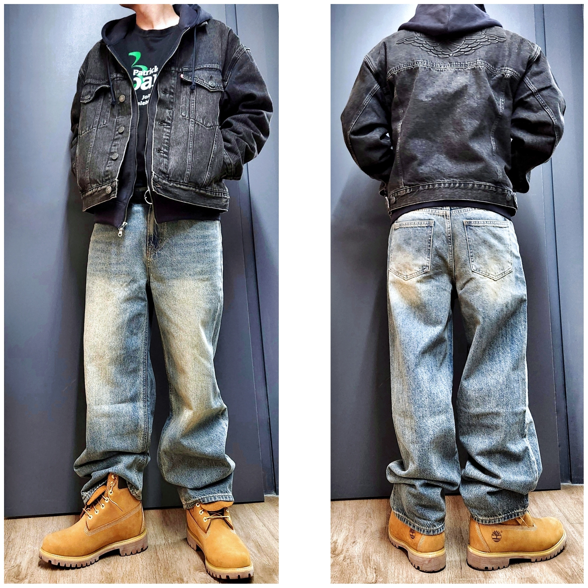 Levi's x Jordan Type III Trucker Black, Jordan x Levi's Full Zip Hoodie Black (IM6734-010) 착용 스타일 - 2
