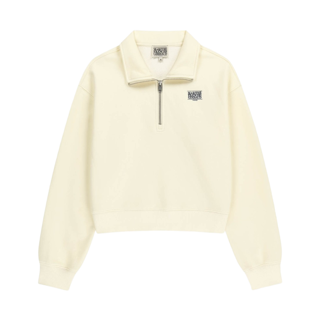 - (W) Marithe Francois Girbaud Small Classic Logo Half Zip Up Crop Sweatshirt Ivory
