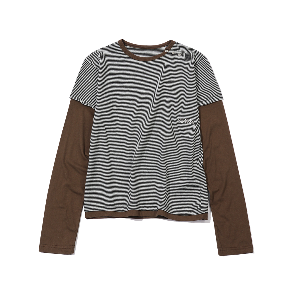 [트리플적립] 메인부스 레이어드 보더 티셔츠 브라운([트리플적립] MAINBOOTH Layered Border T-shirt BROWN)