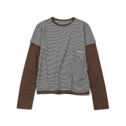 MAINBOOTH Layered Border T-shirt BROWN