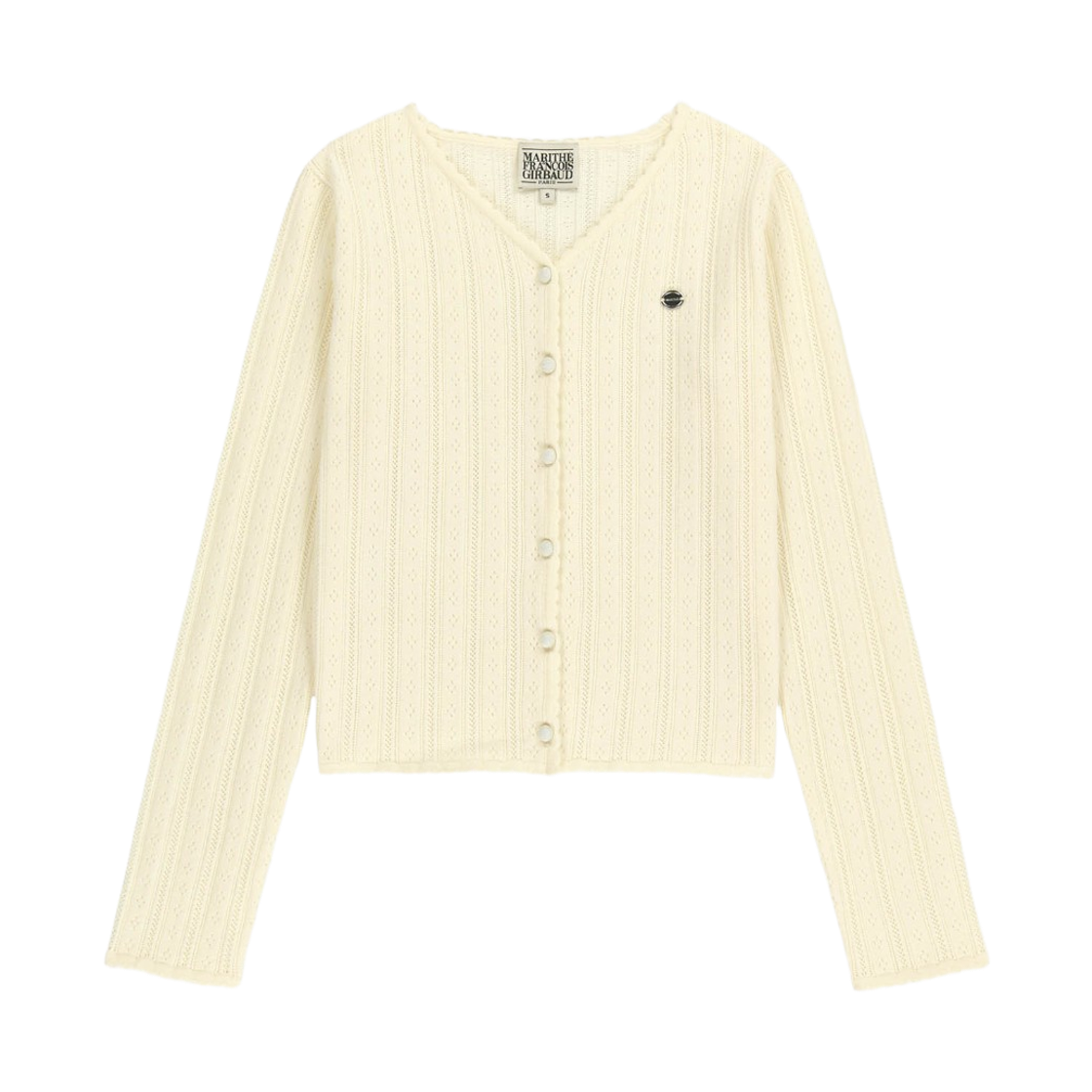 - (W) Marithe Francois Girbaud V-Neck Crochet Knit Cardigan Ivory