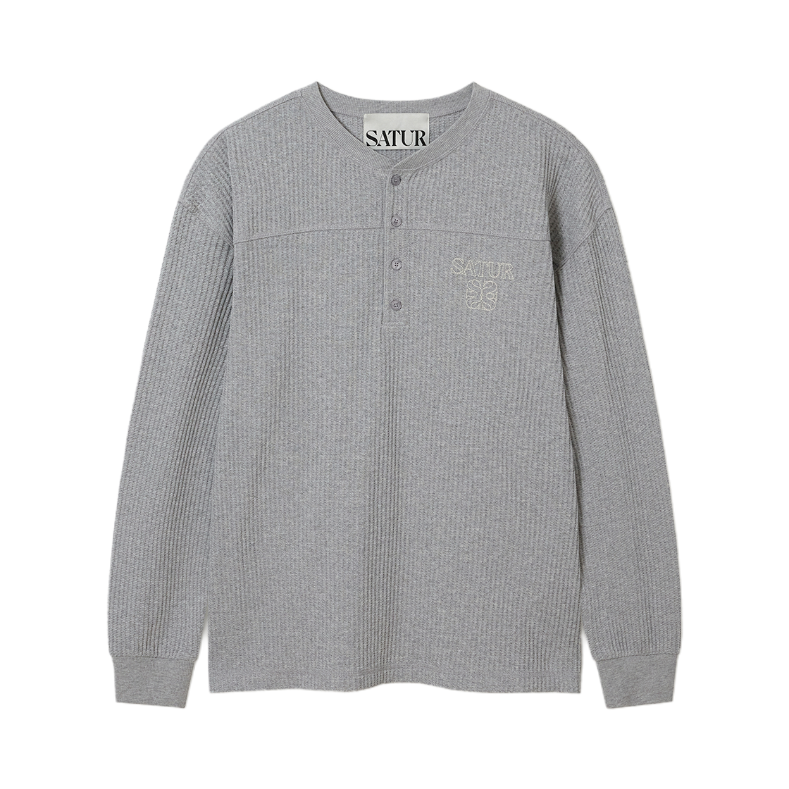 세터 스티치 와플 헨리넥 롱 슬리브 멜란지 그레이(SATUR Stitch Waffle Henley Neck Long Sleeve Melange Gray)
