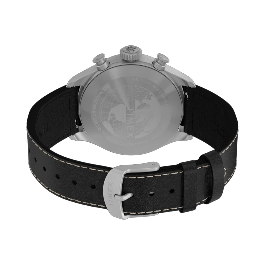 타이맥스 워터버리 에이스 크로노그래프 41mm 레더 스트랩 워치 스테인리스 스틸 블랙(Timex Waterbury Ace Chronograph 41mm Leather Strap Watch Stainless Steel Black) - 3