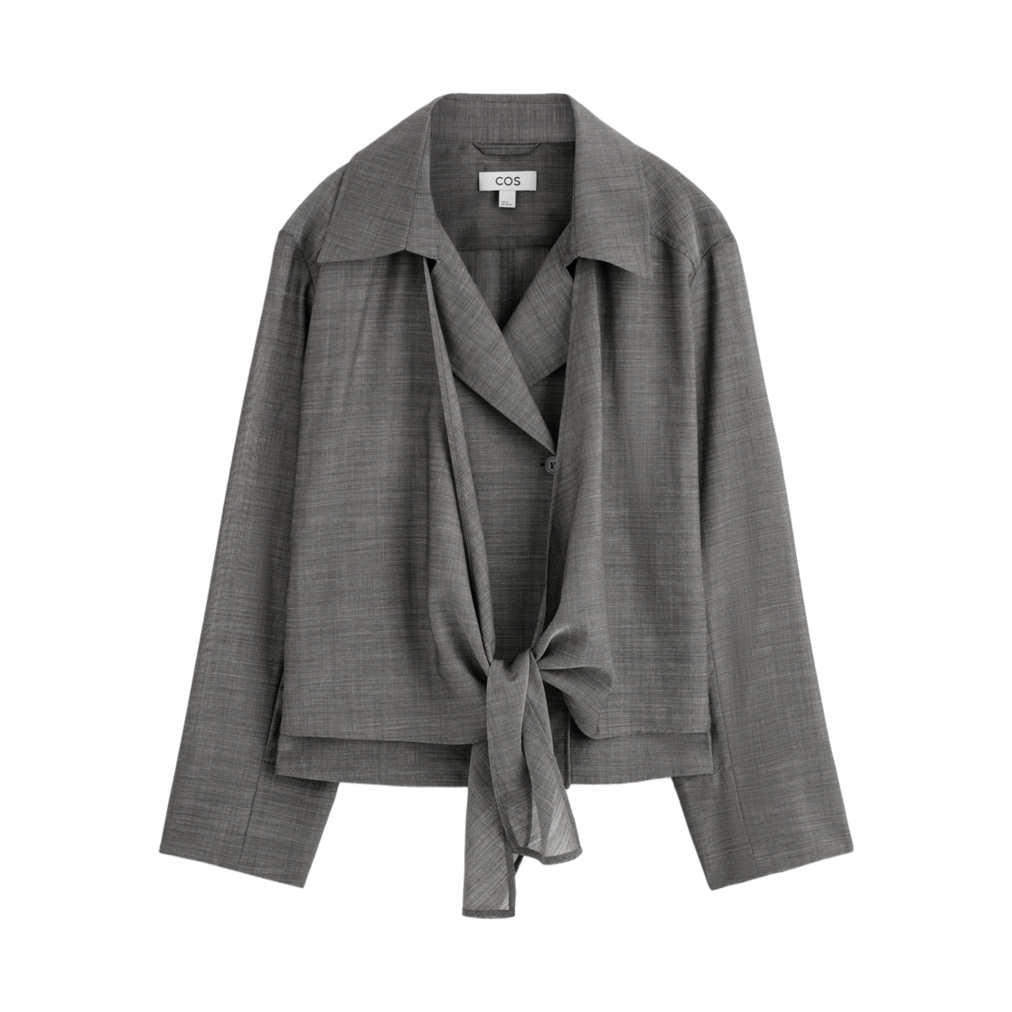 (W) 코스 타이 프론트 울 라미 셔츠 그레이 멜란지((W) COS Tie Front Wool Ramie Mini Shirt Grey Melange)