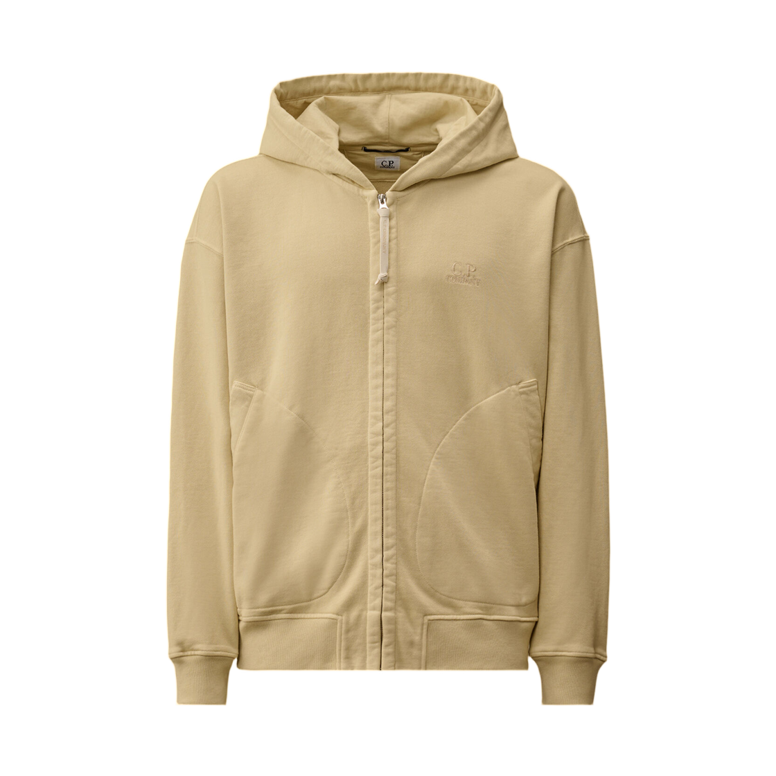 20CMSS218A006090O114 C.P. Company Diagonal Fleece Boxy Zip Hooded Sweatshirt Frozen Dew White - 26SS