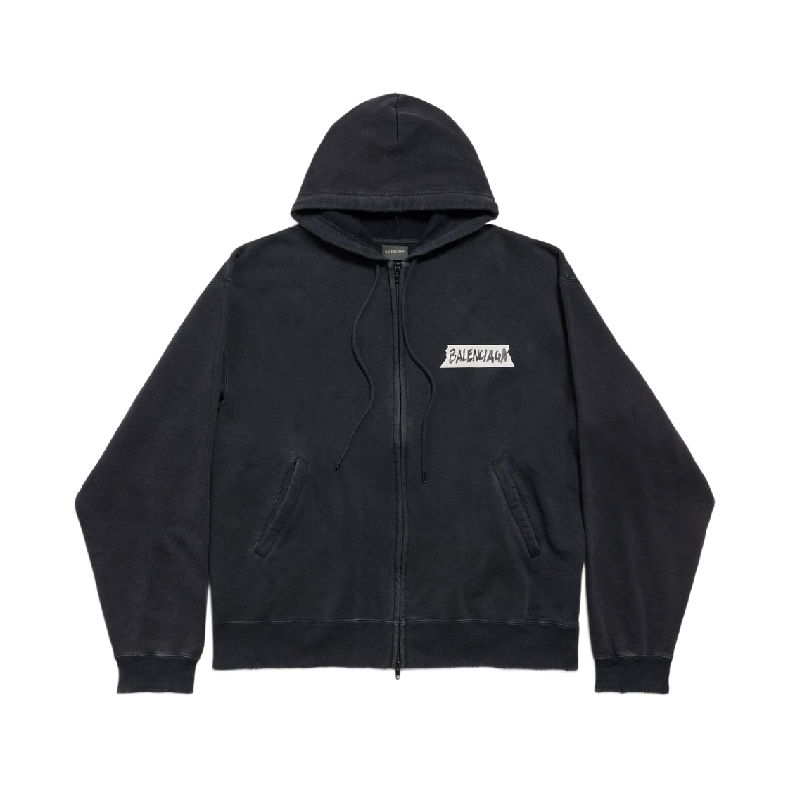 850338TTVL71041 Balenciaga Masking Tape Oversized Zip-Up Hoodie Faded Black