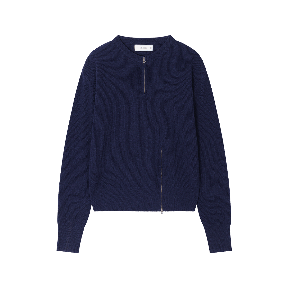 웨이비니스 하프 집업 헨리 넥 니트 네이비(Waviness Half Zip-up Henley Neck Knit Navy)