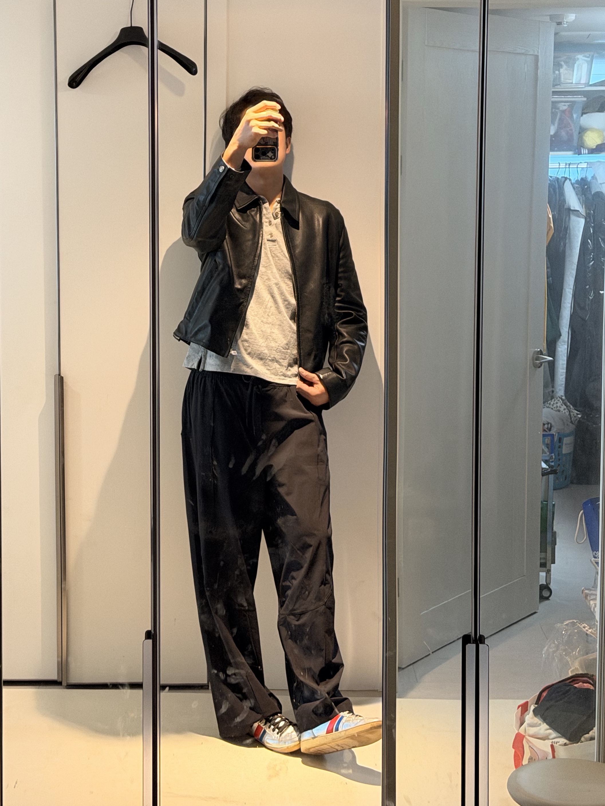 Acne Studios Leather Biker Jacket Black 착용 스타일