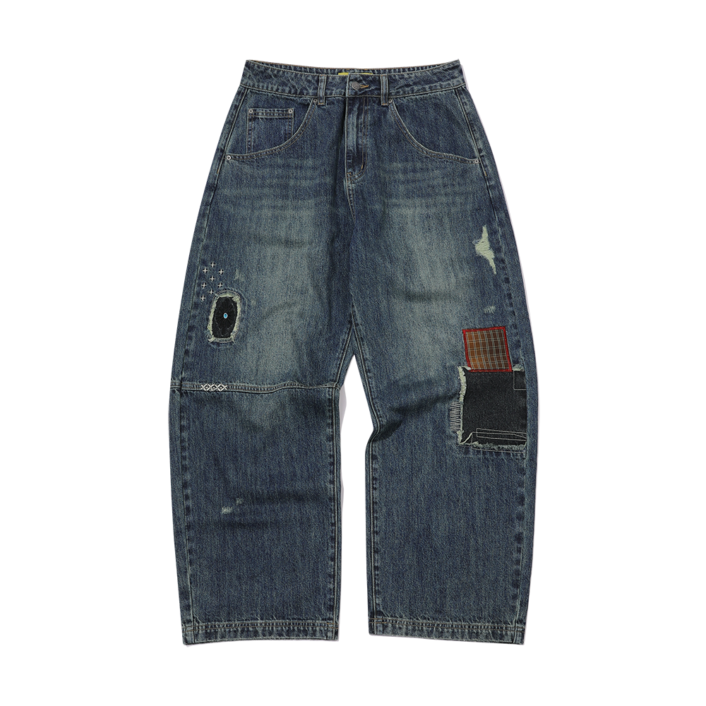메인부스 리페어드 데님 팬츠 블루(MAINBOOTH Repaired Denim Pants BLUE)