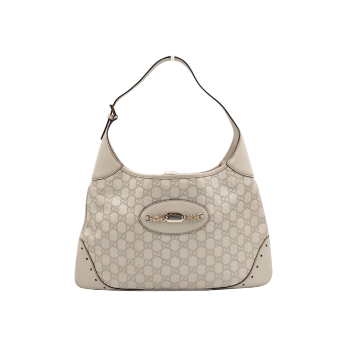 IT4V6VCIJ35S Gucci 145781 GG Logo White Sima Leather Gold Logo Hobo Shoulder Bag