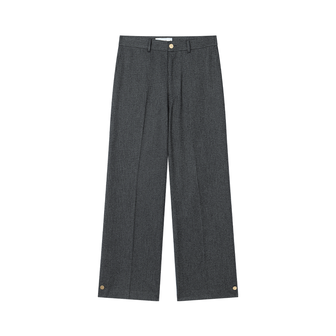 웨이비니스 슬릿 버튼 디테일 트라우저스 그레이 스트라이프(Waviness Slit Button Detail Trousers Grey Stripe)