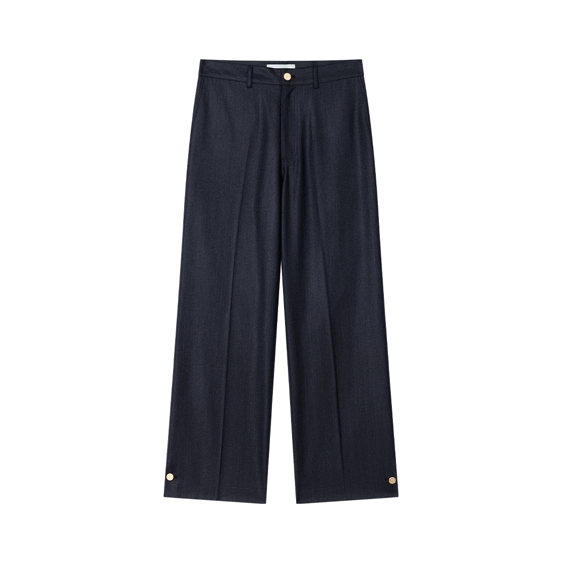 웨이비니스 슬릿 버튼 디테일 트라우저스 네이비 스트라이프(Waviness Slit Button Detail Trousers Navy Stripe)
