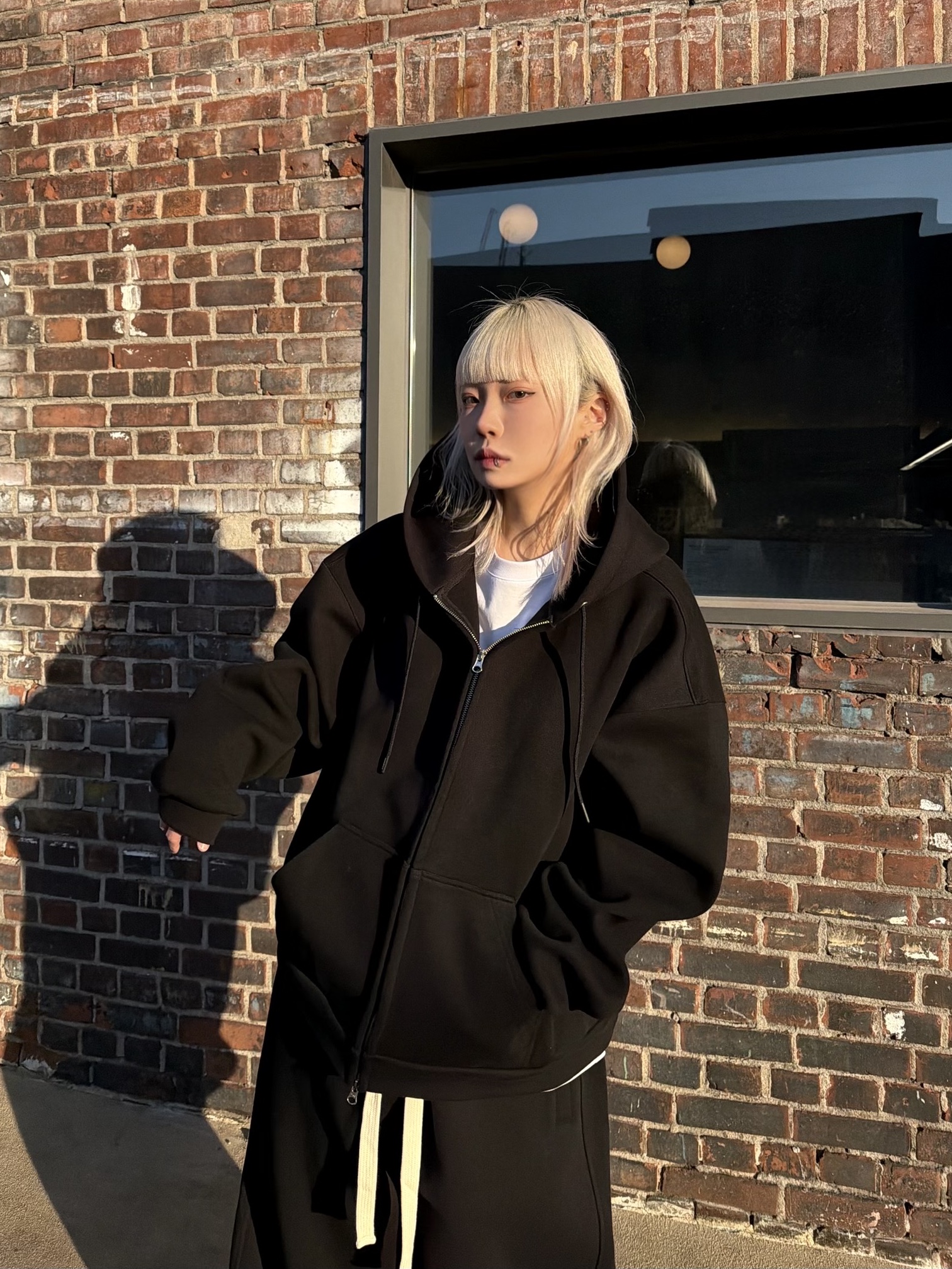 Nonnod Scuba Pajama Pants Black, Nonnod Scuba Zip Hoodie Black 착용 스타일 - 4