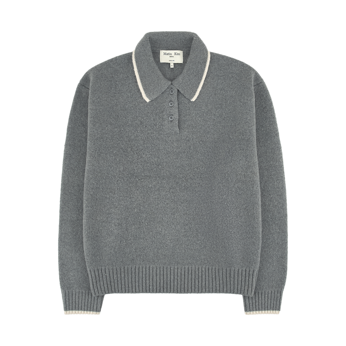 MK259OPO025MGY (W) Matin Kim Back Logo Collar Knit Top In Grey