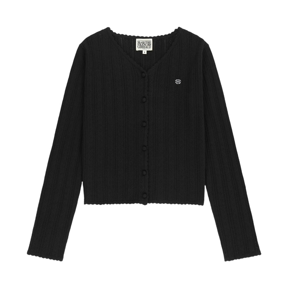 (W) 마리떼 프랑소와 저버 브이넥 크로쉐 니트 가디건 블랙((W) Marithe Francois Girbaud V-Neck Crochet Knit Cardigan Black)