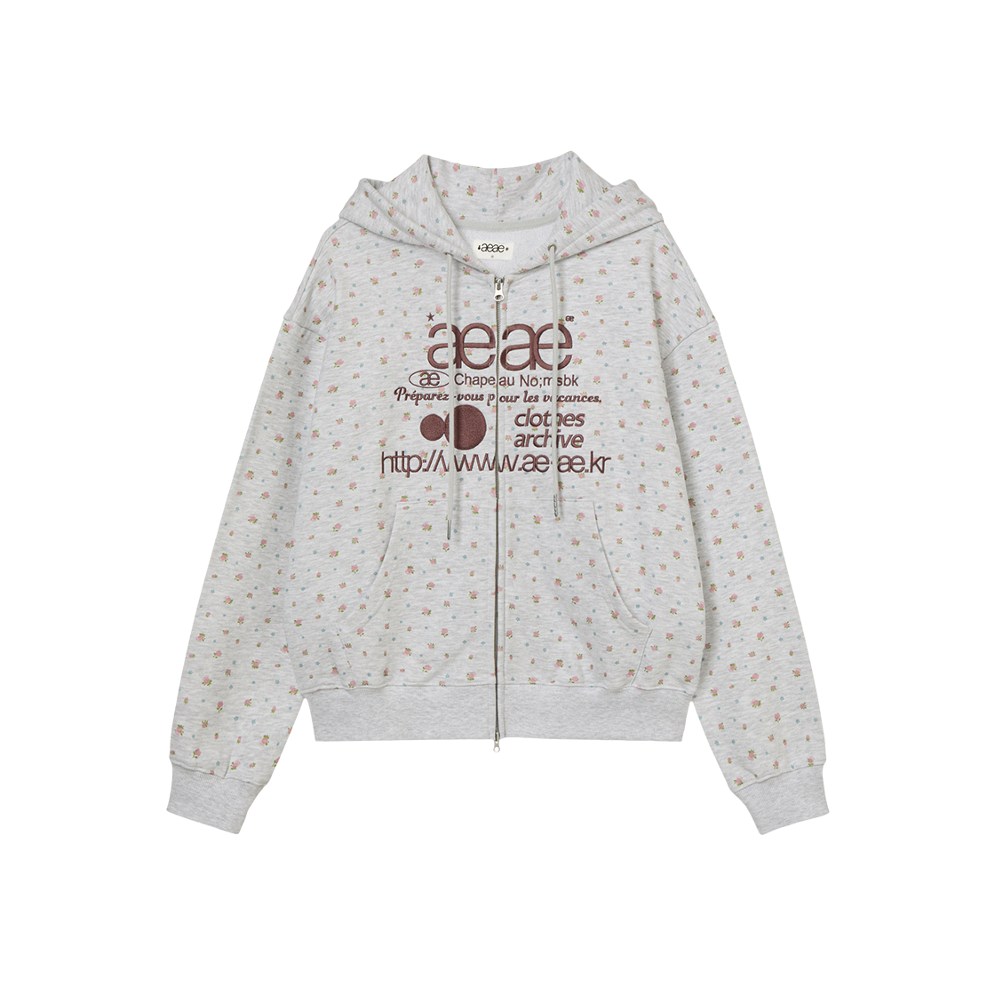 에이이에이이 웹 로고 플라워 후드 집업 핑크(AEAE Web Logo Flower Hood Zip Up Pink)