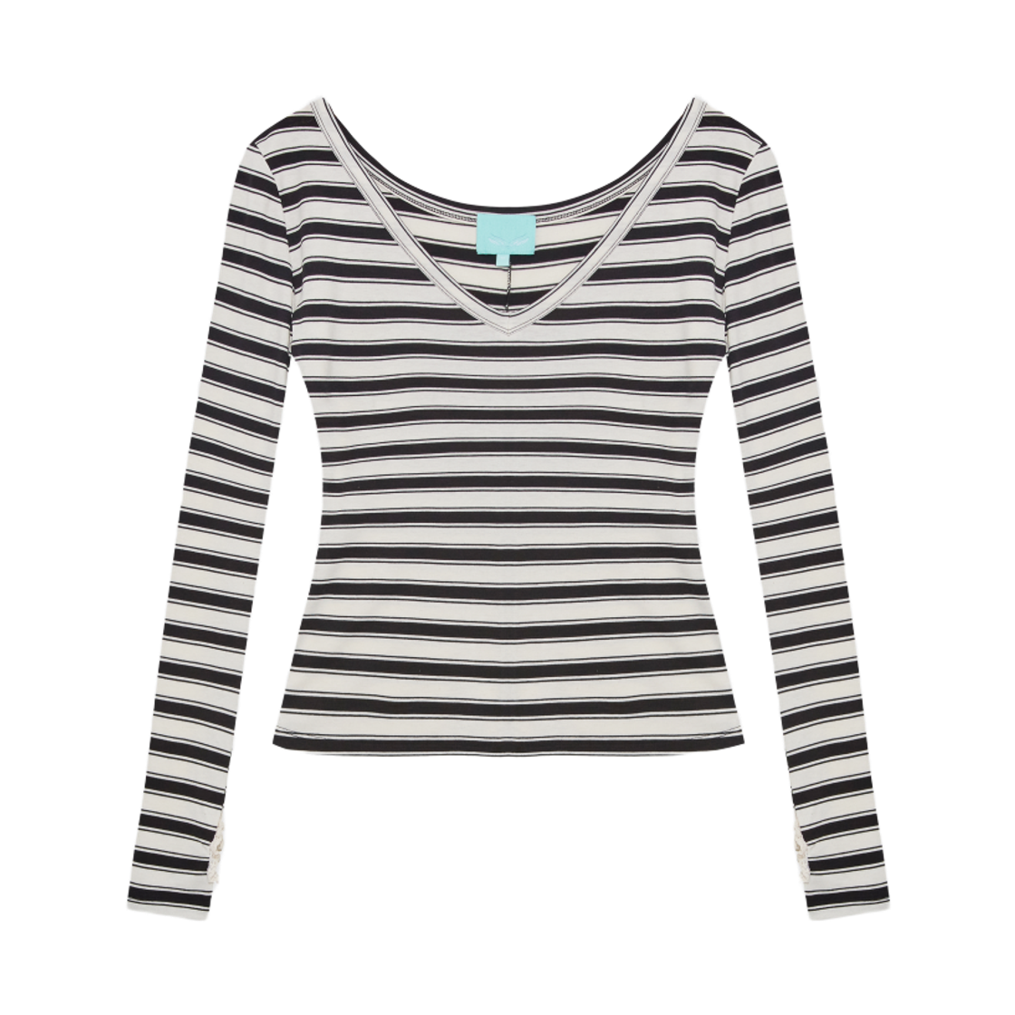 디스이즈파인 슬림 브이넥 스트라이프 티 블랙스트라이프