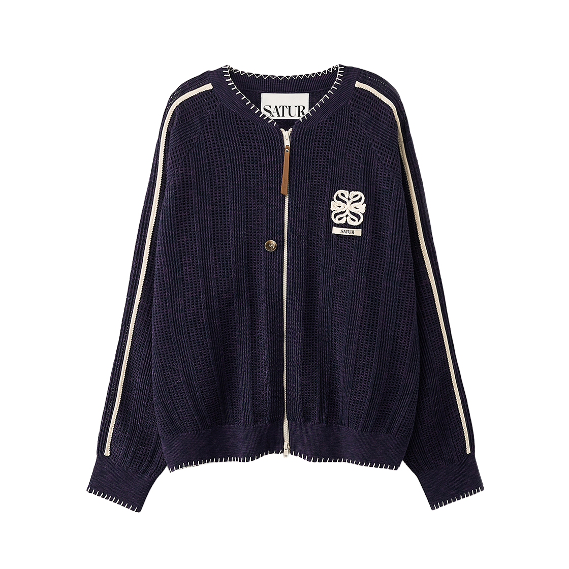 세터 포인트 스티치 크로셰 니트 집업 다크 퍼플(SATUR Point Stitch Crochet Knit Zip-up Dark Purple)