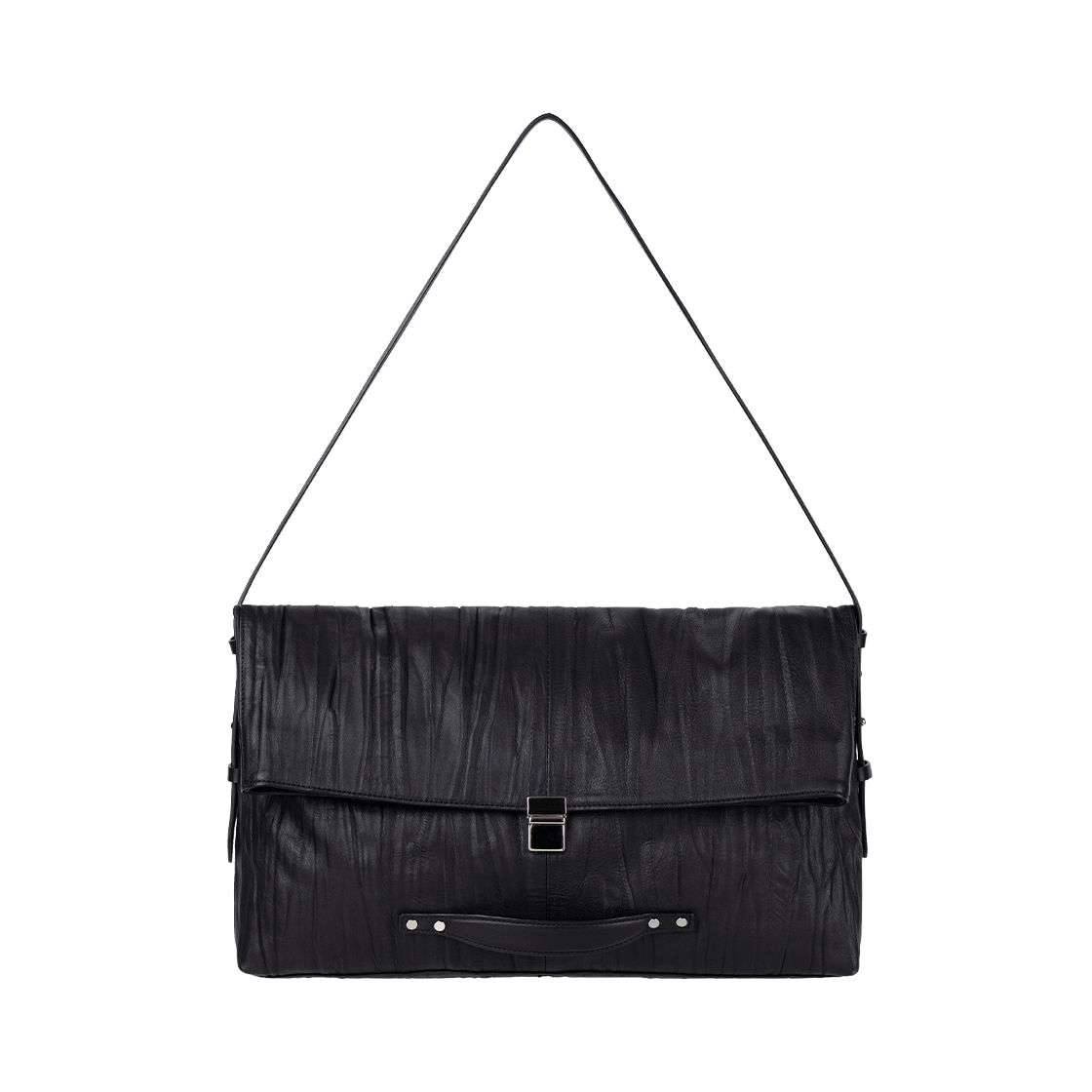 waviness26199 Waviness Folded Leather Shoulder Bag Creased Black