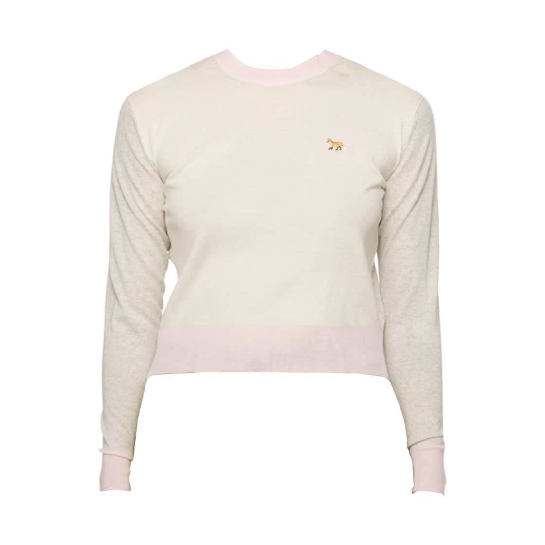 (W) 메종 키츠네 베이비 폭스 패치 컬러 블록 점퍼 에크루((W) Maison Kitsune Baby Fox Patch Color Block Jumper Ecru)
