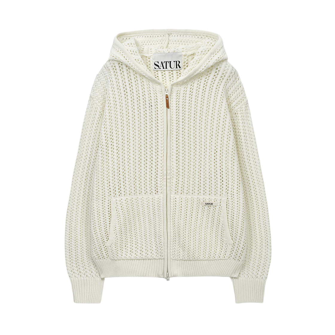세터 크로셰 니트 후드 집업 크림(SATUR Crochet Knit Hood Zip-up Cream)