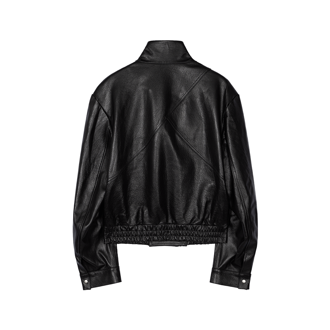 웨이비니스 에폴렛 하이넥 레더 재킷 블랙(Waviness Epaulet High-Neck Leather Jacket Black) - 2