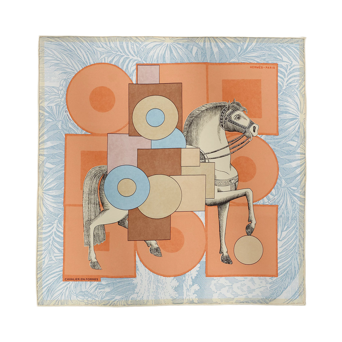 (W) 에르메스 카발리에레 엔 폼 스카프 45 아브리꼬 블루 씨엘 베쥬((W) Hermes Cavalier En Formes Scarf 45 Abricot Bleu Ciel Beige)