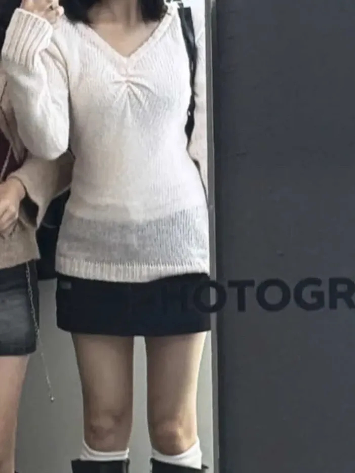REISE MIYA Isa Mohair Shirring Knit Baby Pink 착용 스타일