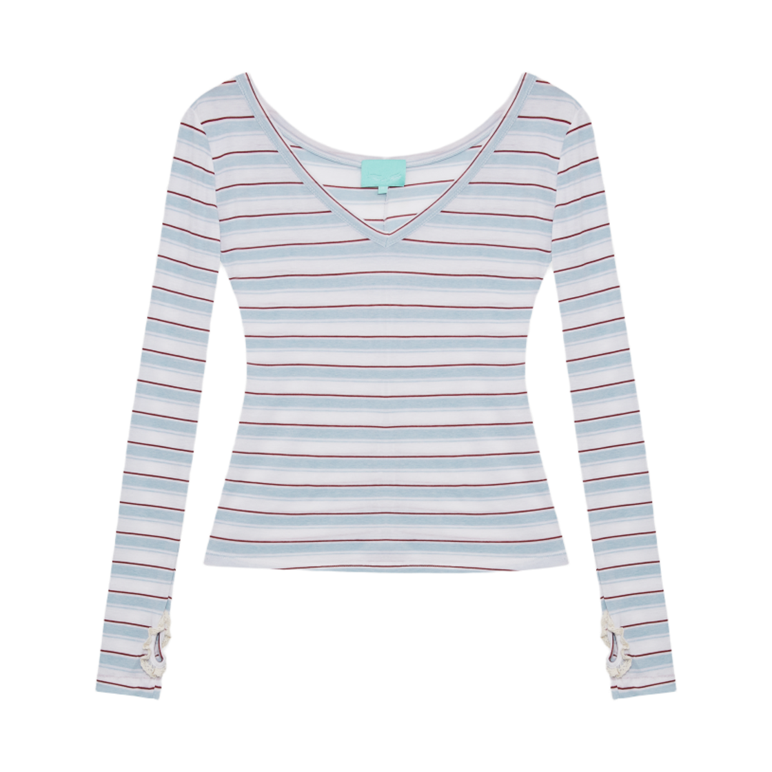 디스이즈파인 슬림 브이넥 스트라이프 티 스카이스트라이프(THIS IS FINE Slim V-neck Stripe Tee Sky Stripe)