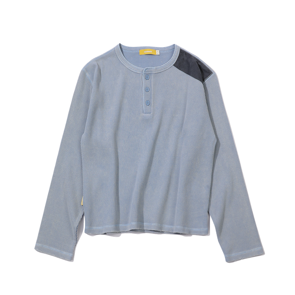 [트리플적립] 메인부스 워시드 헨리넥 티셔츠 스카이 블루([트리플적립] MAINBOOTH Washed Henley T-shirt SKY BLUE)