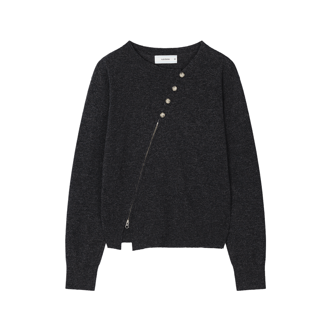 웨이비니스 트위스티드 버튼 집업 니트 차콜(Waviness Twisted Button Zip-Up Knit Charcoal)