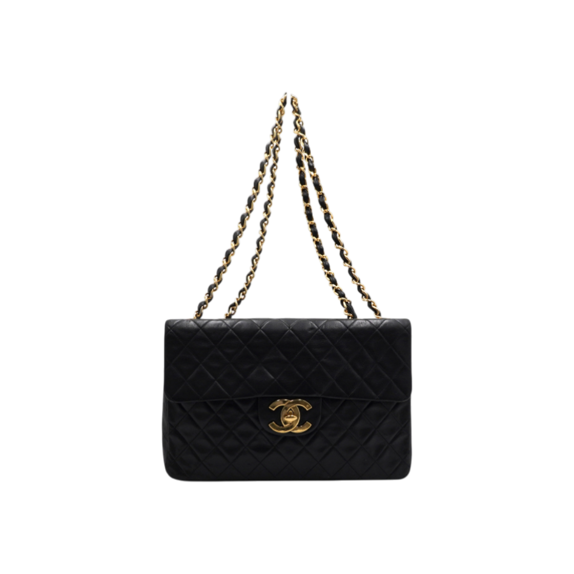 ITDBOOBPGUE8 Chanel Black Lambskin Vintage Big Logo CC Classic Flap Gold Chain Shoulder Bag