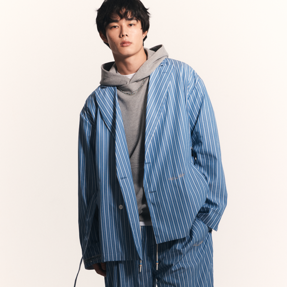 디스이즈파인 벨티드 파자마 더블 자켓 블루(THIS IS FINE Belted Pajama Double Jacket Blue) - 2