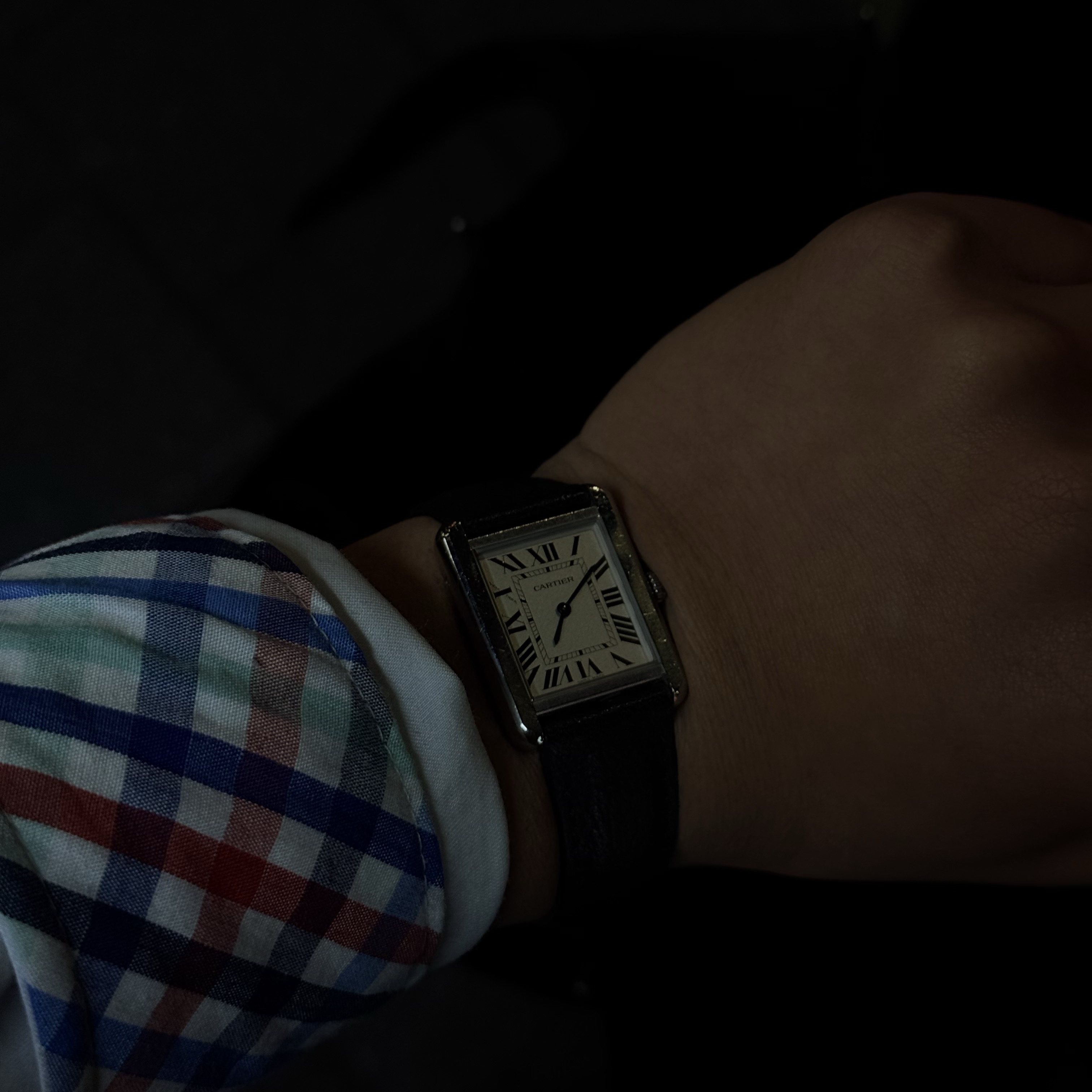 Cartier Tank Must Watch Small Quartz Steel Calfskin Black 착용 스타일