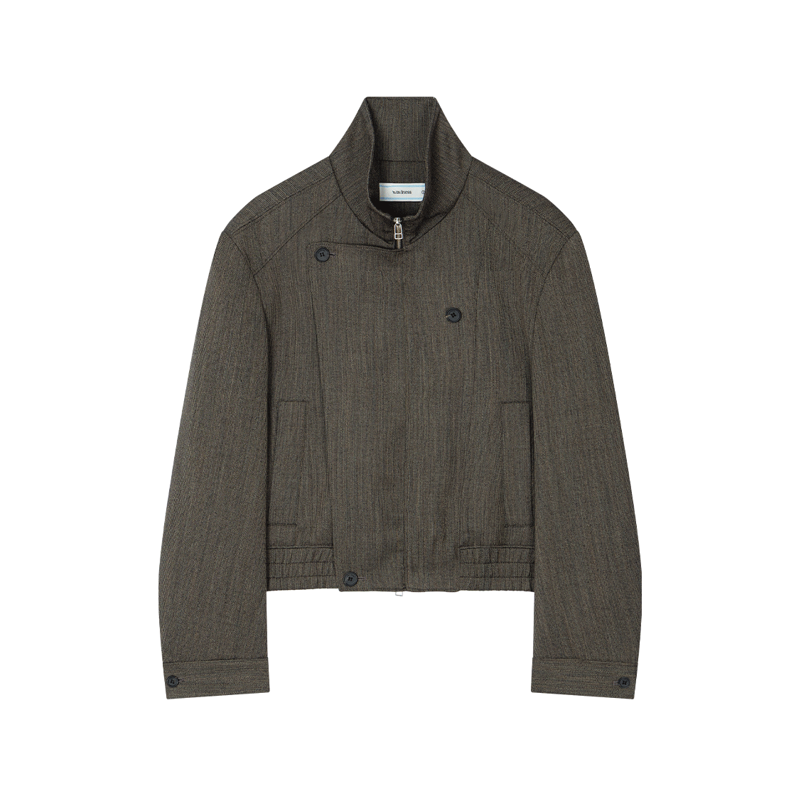 웨이비니스 어시메트리 하이넥 울 재킷 카키(Waviness Asymmetry High-Neck Wool Jacket Khaki)