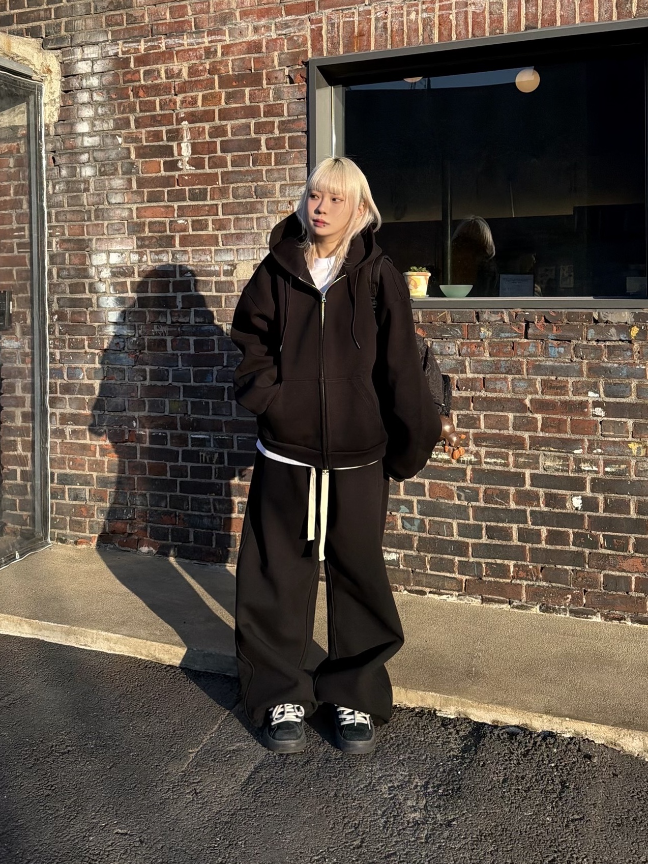 Nonnod Scuba Pajama Pants Black, Nonnod Scuba Zip Hoodie Black 착용 스타일 - 8