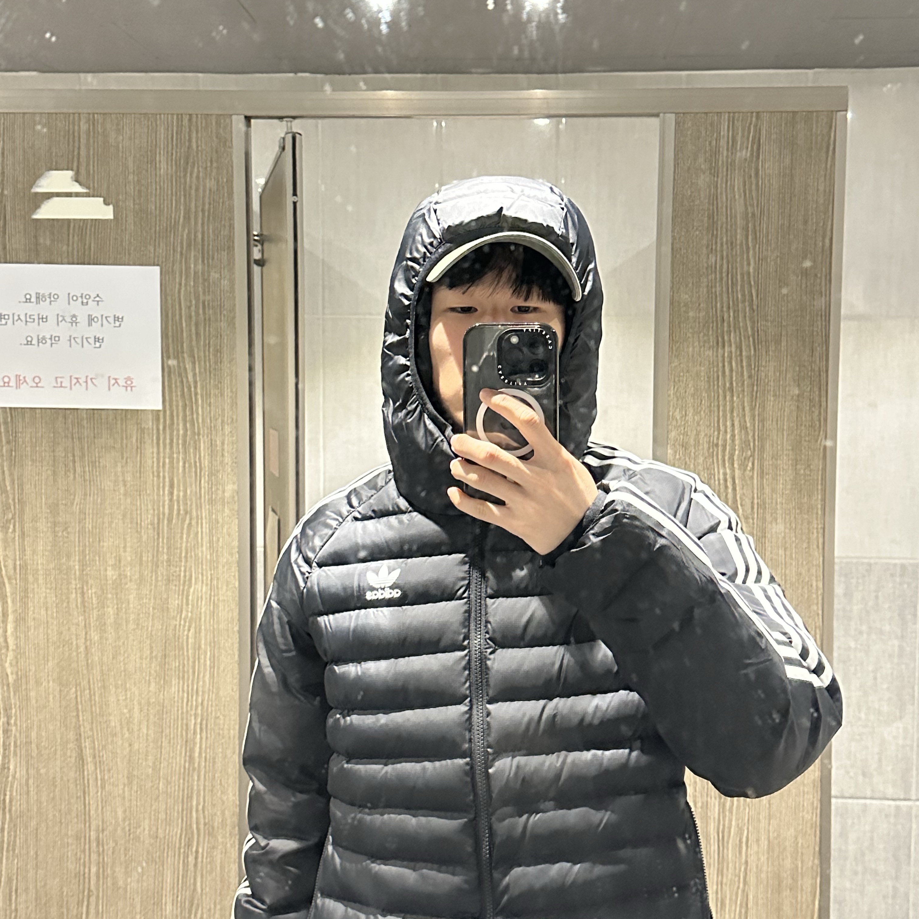 Adidas Originals Synthetic Hooded Jacket Black White - KR Sizing 착용 스타일