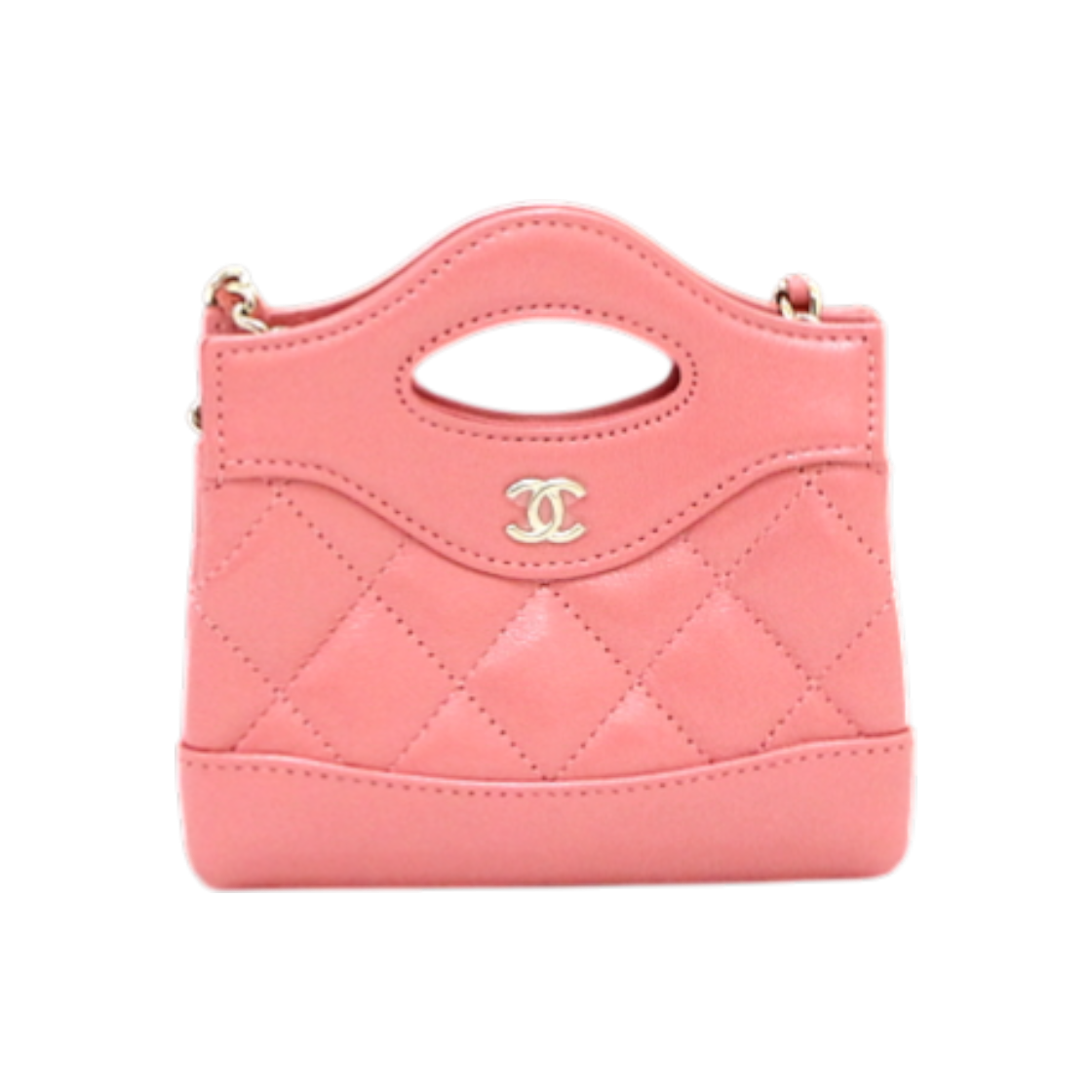 IT5KBEBSPJNF Chanel Pink Calfskin Leather 31 Nano Mini Shoulder Bag with Gold Chain