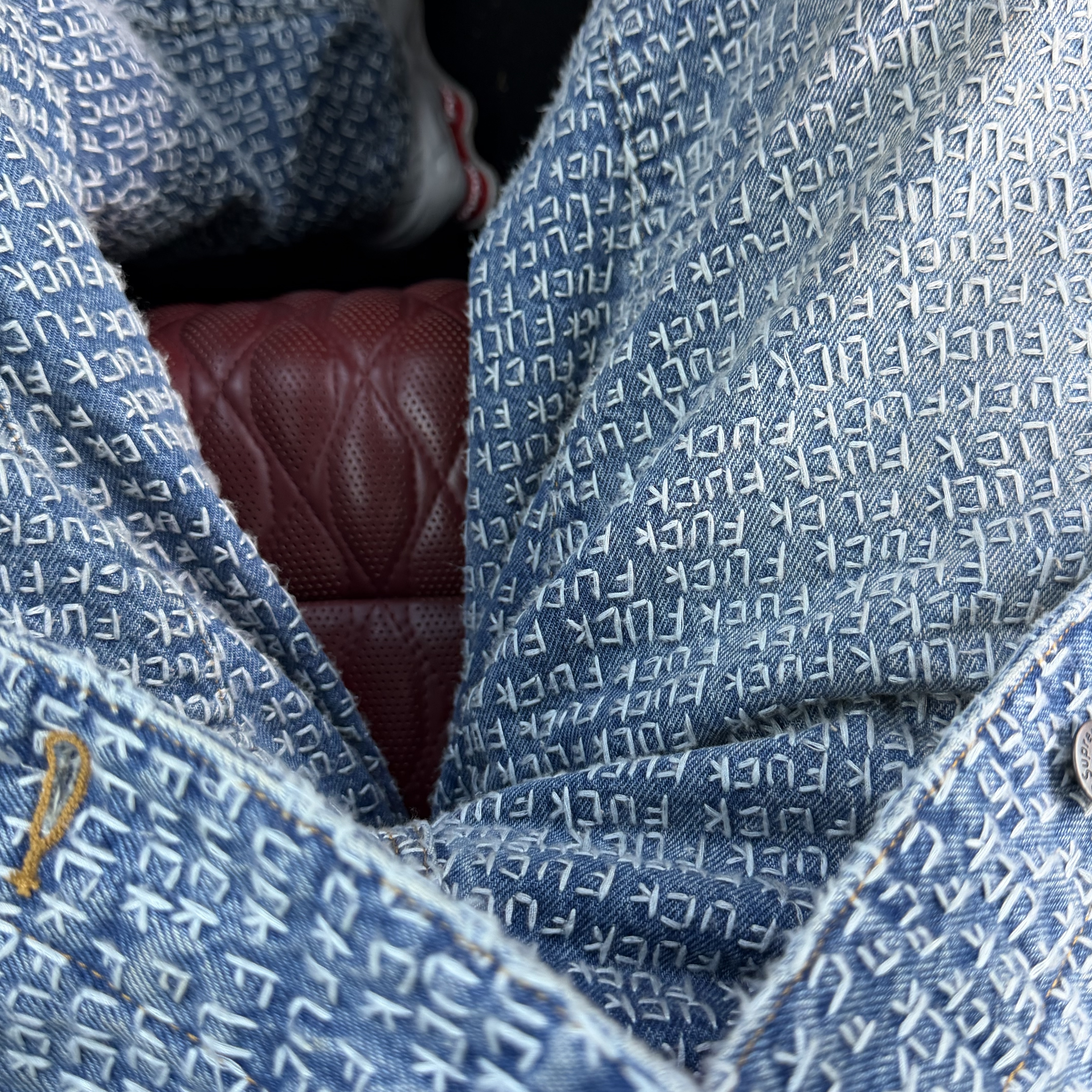 Supreme Fuck Stitch Loose Fit Jeans Blue - 25SS, Supreme Fuck Stitch Denim Trucker Jacket Blue - 25SS 착용 스타일
