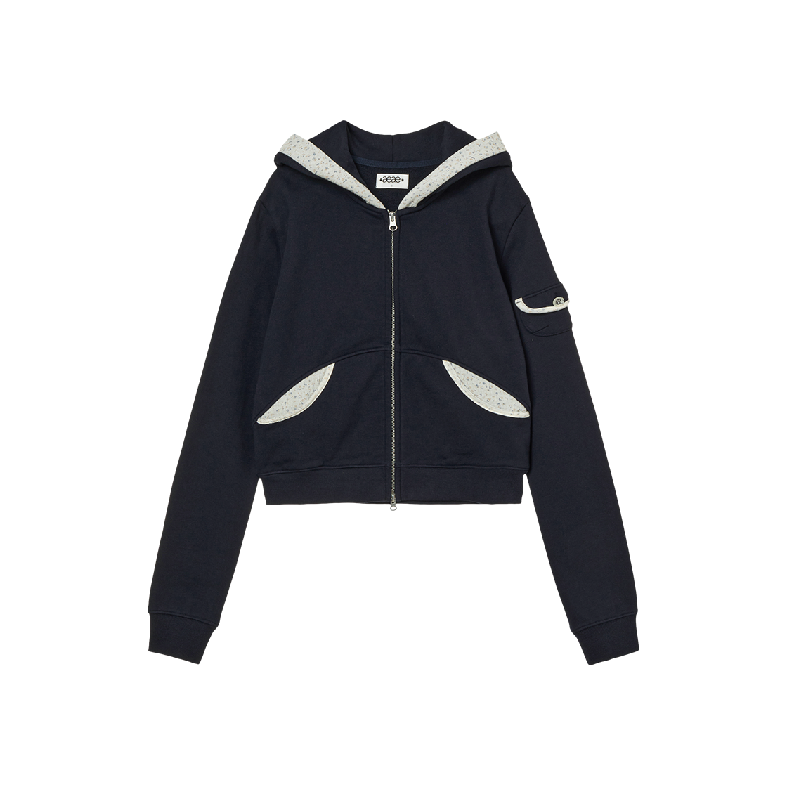 AE46SWHZ003NVY AEAE Round Pocket Hoodie Zip Up Navy