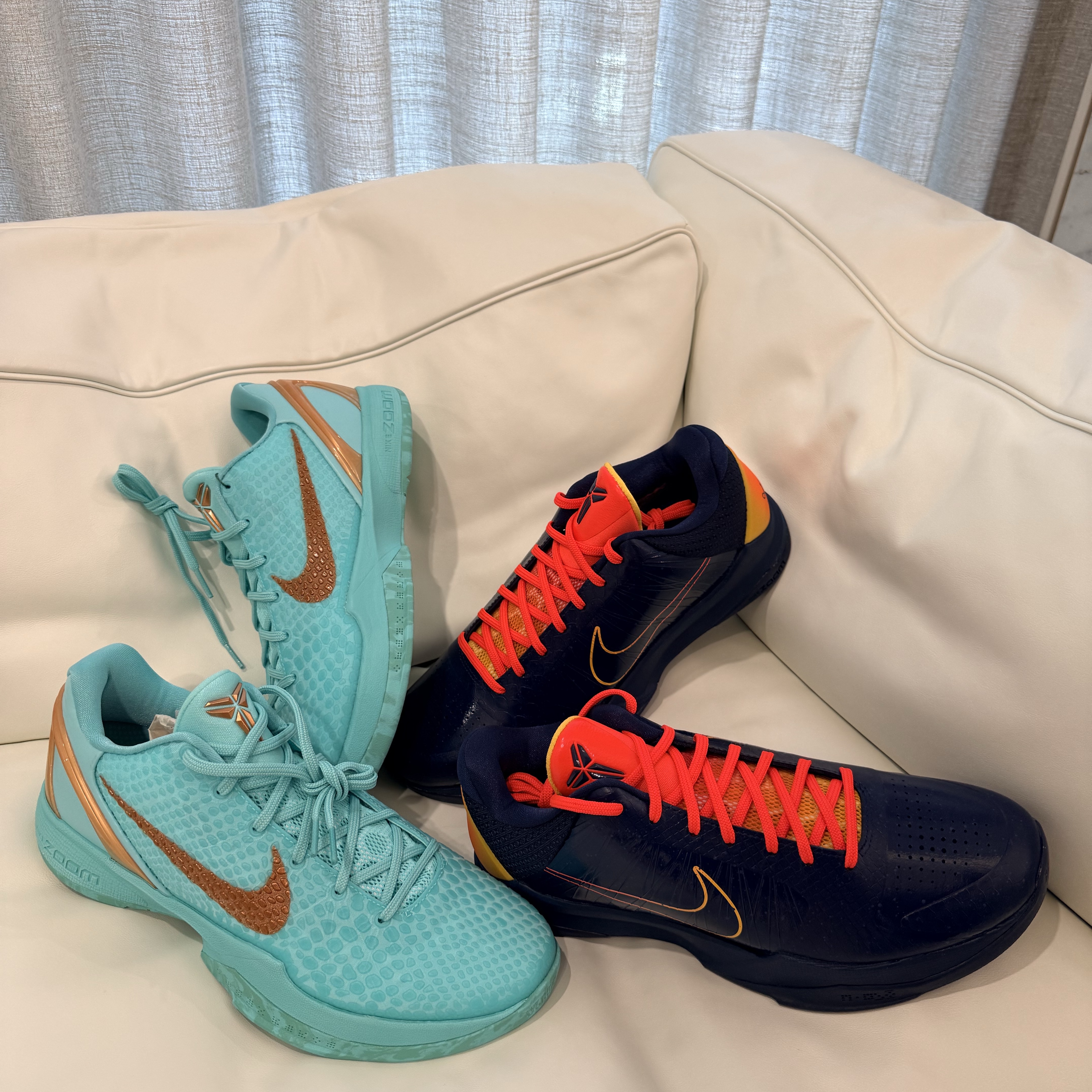 Nike Kobe 6 Protro Hyper Turquoise Metallic Copper, Nike Kobe 5 Protro Midnight Navy Bright Crimson 착용 스타일